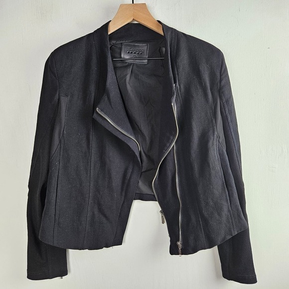 Blank NYC Crepe Mesh Mixed Media Moto Jacket L Black Double Zip - Picture 4 of 14